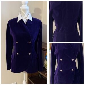 Vintage Escada Margaretha Ley Purple Velvet Double Breasted Tuxedo Blazer- 38